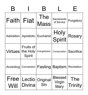 CONFIRMATION "BIBLE BINGO" Bingo Card