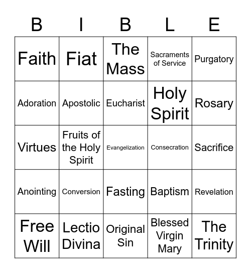 CONFIRMATION "BIBLE BINGO" Bingo Card