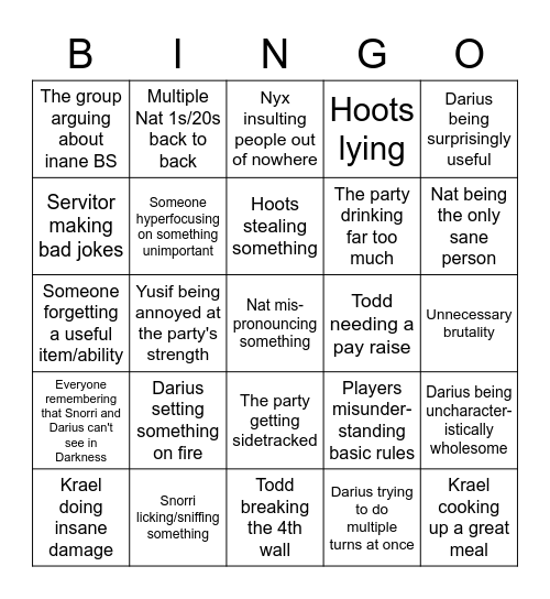 RotF Bingo Card