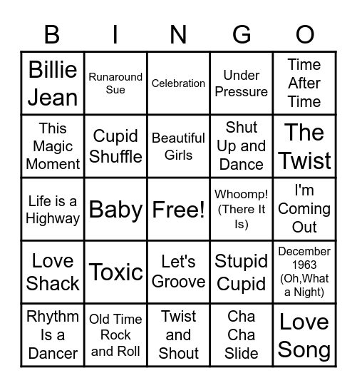 Music of the Decades Bingo Card