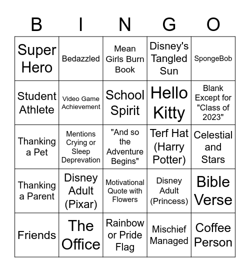 Graduation Cap Bingo Card