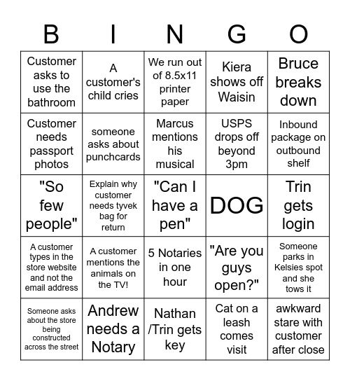 Untitled Bingo Card