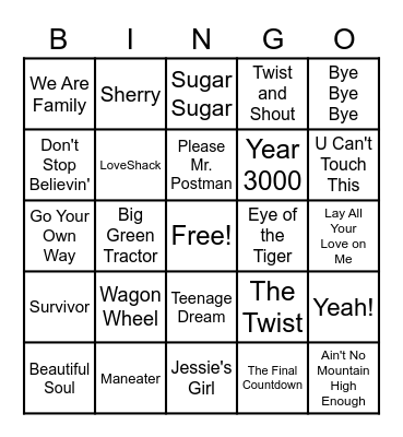 Music of the Decades Bingo Card