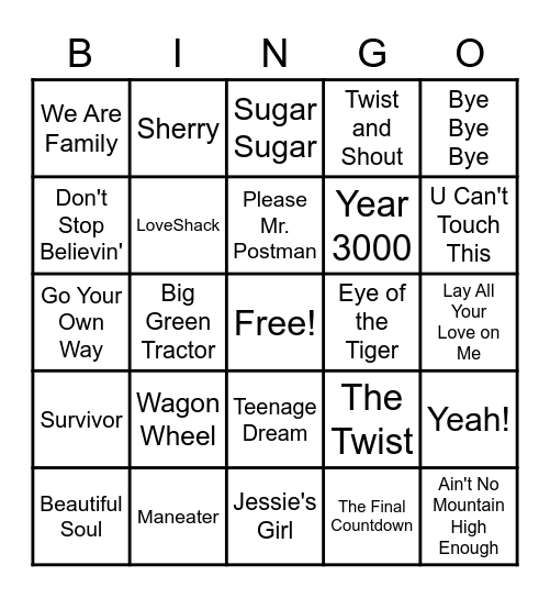 Music of the Decades Bingo Card