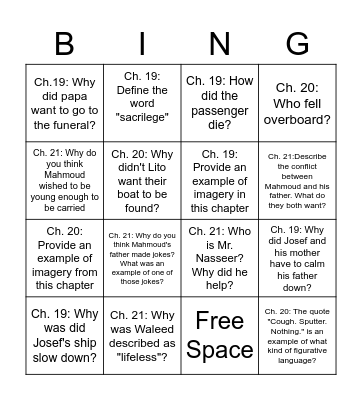 Refugee Ch. 19-21 Bingo Card