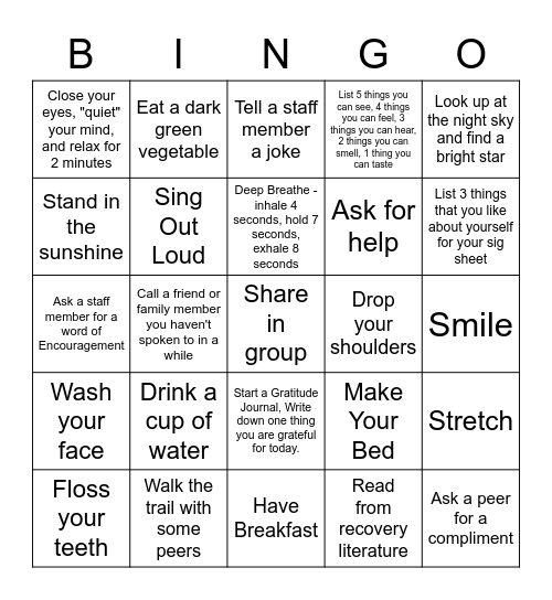 Wellness Bingo Card