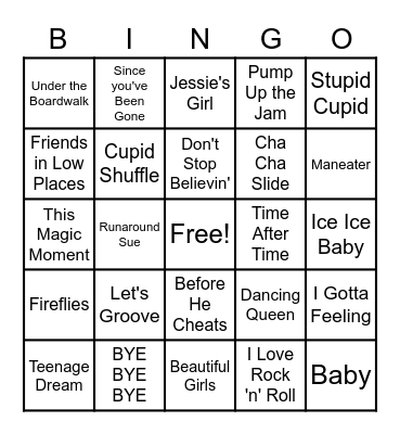 Music of the Decades Bingo Card