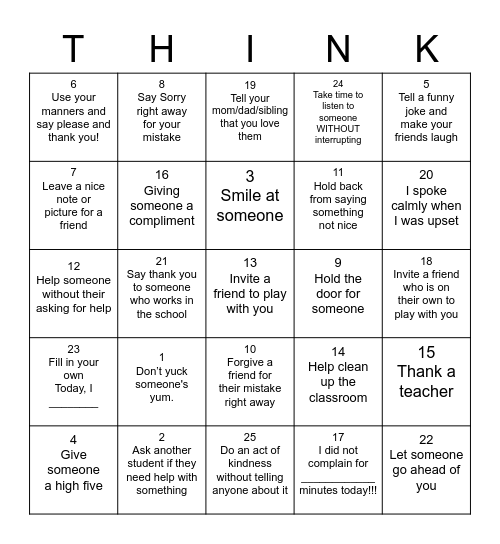 Sefiras Haomer- THINK Before You Speak Challenge Bingo Card