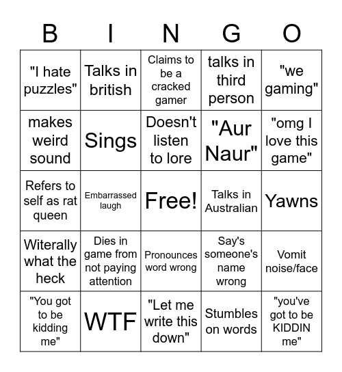 Week 1 Bingo Card