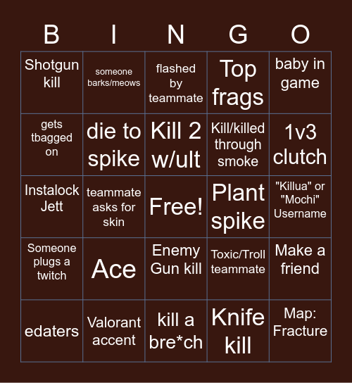 Valo Bingo Card