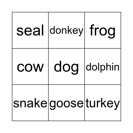 Animal Bingo Card