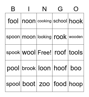 oo (shook) and oo (cartoon) Bingo Card