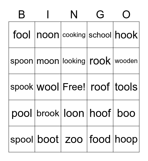 oo (shook) and oo (cartoon) Bingo Card