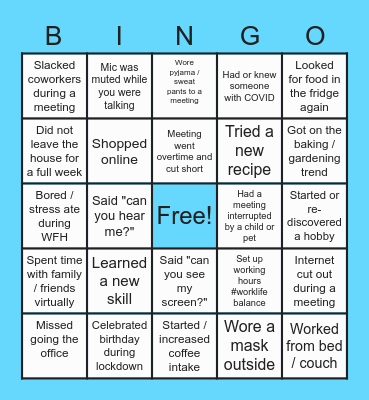 WFH Bingo Bongo Bingo Card