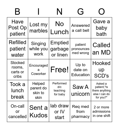 Center For Woman and Babies BINGO Card
