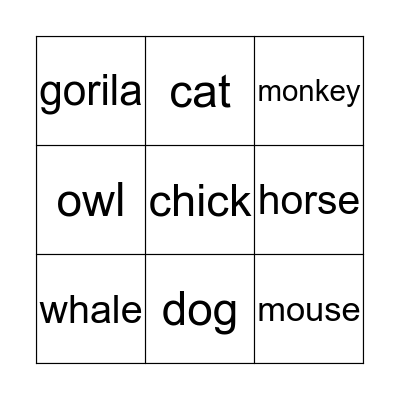 Animal Bingo Card