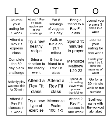 Rev Well Chandler Fall Fitness Challenge Bingo Card