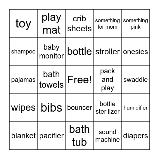 Baby Shower Bingo Card