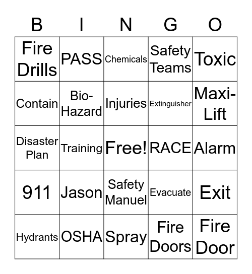 Bingo Safety Bingo Card