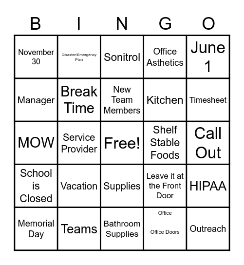Staff Training May 1, 2023 Bingo Card