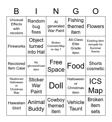 TF2 Summer 2023 case Bingo Card