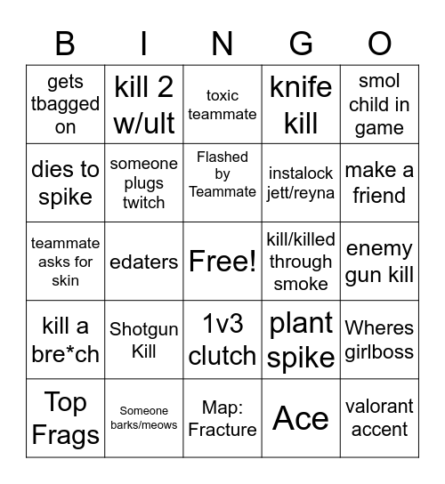 Valo bingo Card