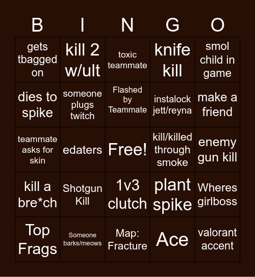 Valo bingo Card
