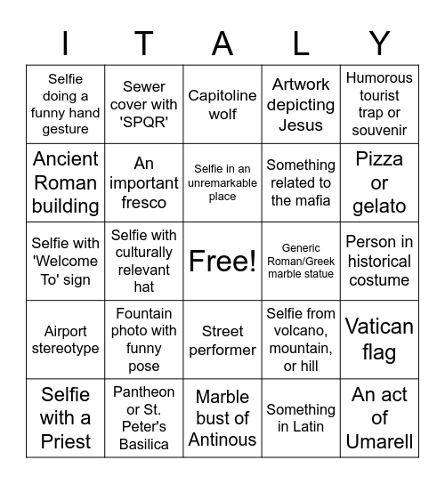 Italian Ringo (Pictures Required) Bingo Card