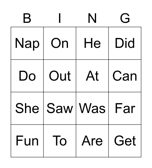 Sight words Bingo Card