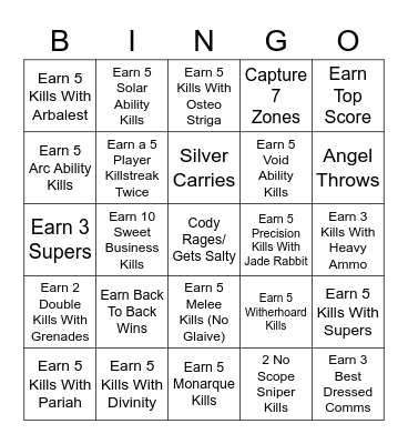 Iron Banner Bingo Card