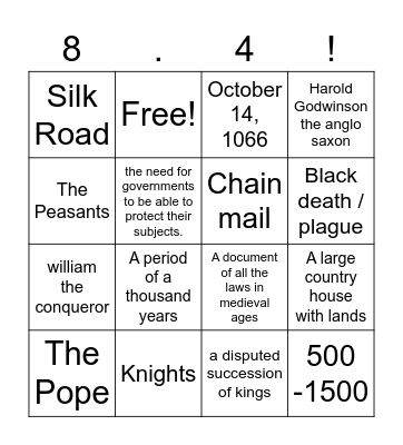 History Recap Bingo Card