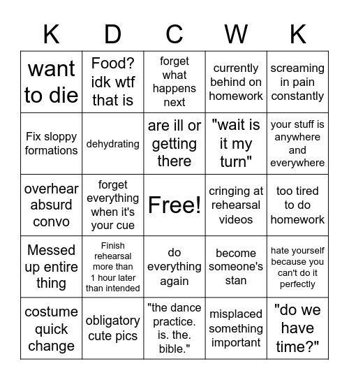 Time for Tech Week Tears Bingo Card