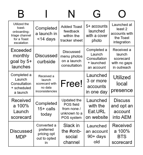 May Competition Bingo Card