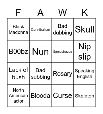 Tubi Italian Bingo Card