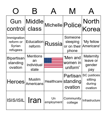 State of the Union Address 2016 Bingo Card