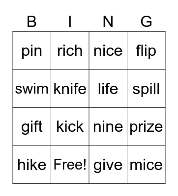 Short i and Long i Bingo Card