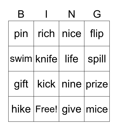 Short i and Long i Bingo Card