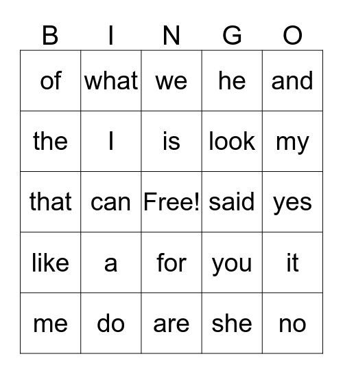 Word Walls Bingo Card