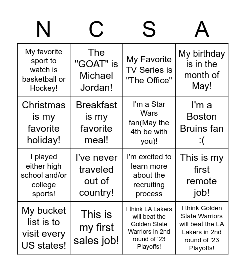 Untitled Bingo Card