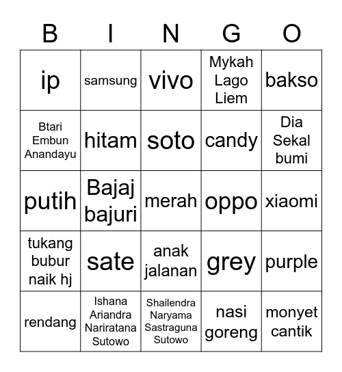 tsäï Bingo Card