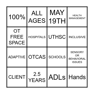 OCCUPATIONAL THERAPY Bingo Card