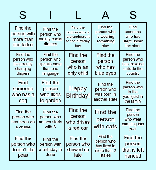 Find the person... (not Silas) Bingo Card