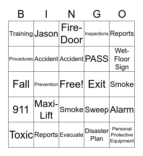 Safety Bingo Card