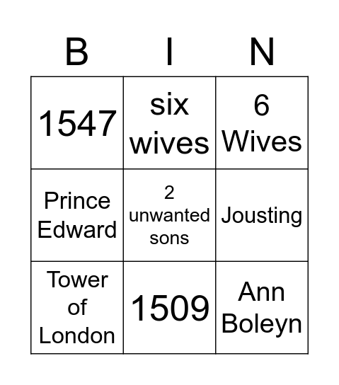 Henry VIII Bingo Card