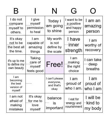 Affirmation Blackout Bingo Card