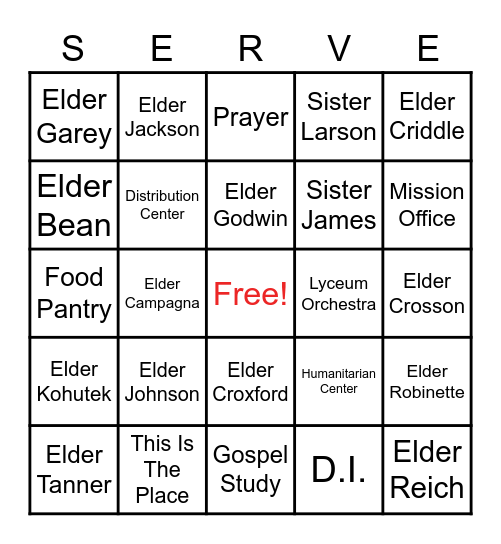 Missionary Bingo Card