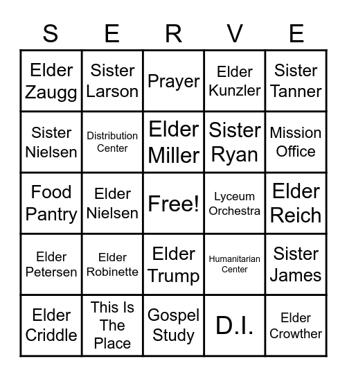 Missionary  Bingo Card