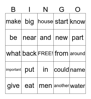 Unit Words Bingo Card