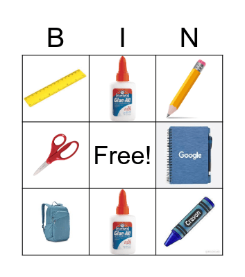 school supplies Bingo Card