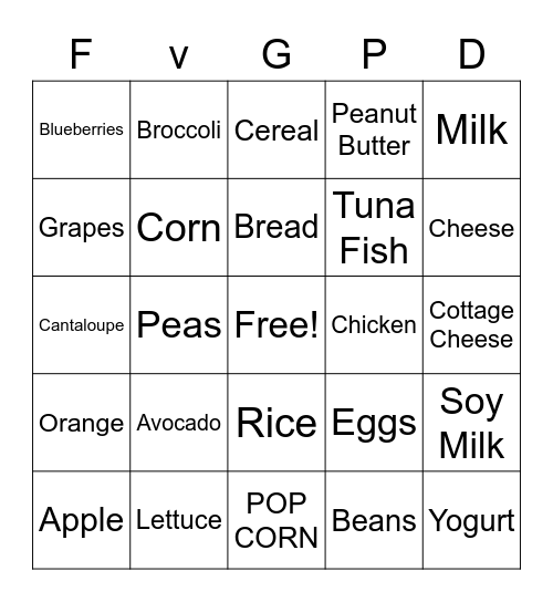 My Plate Bingo Card